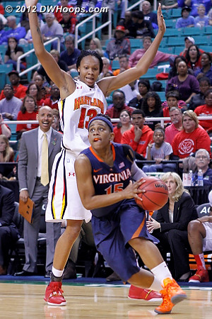 DWHoops Photo  - UVA Players: #15 Ariana Moorer - MD Tags: #13 Alicia DeVaughn, Assistant Coach Marlin Chinn 