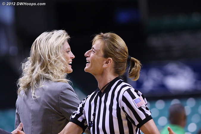 Kellie Harper and Dee Kantner meet before the game  - NCSU Players: Head Coach Kellie Harper 