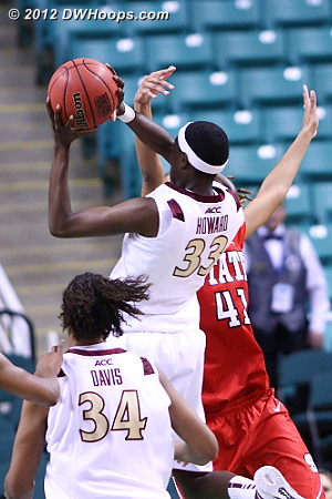 Foiled inside  - FSU Players: #33 Natasha Howard - NCSU Tags: #41 Lakeesa Daniel 