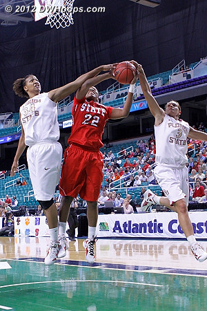 Chelsea Davis got the block, too bad Deluzio can't get a half share  - FSU Players: #3 Alexa Deluzio, #34 Chelsea Davis - NCSU Tags: #22 Bonae Holston 