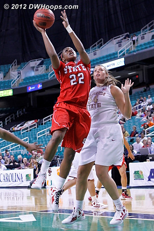 Holston ties it up at 69 all.  - FSU Players: #54 Cierra Bravard - NCSU Tags: #22 Bonae Holston 