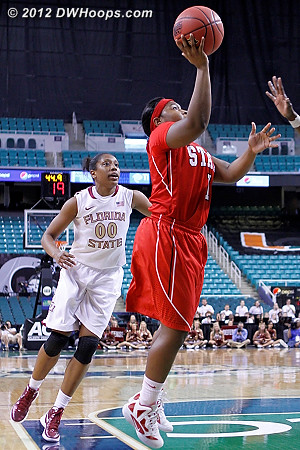 Myisha didn't mess around, she smartly drove and scored, putting State up for three and the 2-for-1  - NCSU Players: #1 Myisha Goodwin-Coleman 