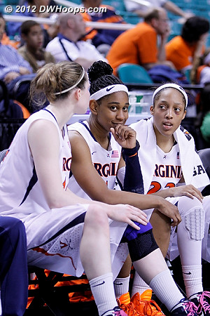 Moorer couldn't hide it, this one was indeed a laugher  - UVA Players: #14 Lexie Gerson, #15 Ariana Moorer, #23 Ataira Franklin 