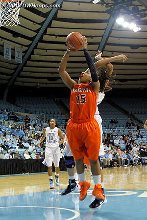 Moorer scores and is fouled during Virginia's 8-0 run  - UVA Players: #15 Ariana Moorer 
