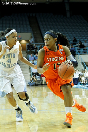 DWHoops Photo  - UNC Players: #4 Candace Wood - UVA Tags: #15 Ariana Moorer 