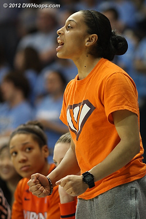 China Crosby, out for the season, provides support from the bench  - UVA Players: #1 China Crosby 