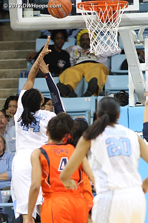 Hoop and harm for Ruffin-Pratt - foul on Moorer  - UNC Players: #44 Tierra Ruffin-Pratt 