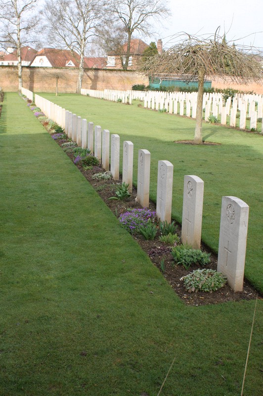 Graves at the British Commonwealth Military Cemetery of Faubourg-DAmiens, Arras, France