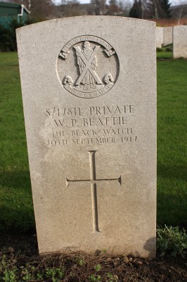 Headstone of Private W.P. Beattie, Faubourg-D�Amiens Cemetery, Arras, France -  - 