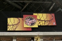  - The WNBA configuration at Conseco Fieldhouse has screens  covering the upper deck, much like the Greensboro Women's ACC Tournament setup