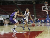 41-22, 19:45 - Ashley McLaughlin gets a hand on Carrem Gay, who was called for the travel