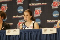  - Abby answers a question from Rob in the Duke postgame press conference