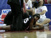 44-38, 13:59 - Jasmine Stone with what looked like a leg cramp