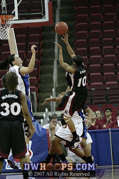 Eaddy misses a short range jumper, part of her tough 1-7 shooting night