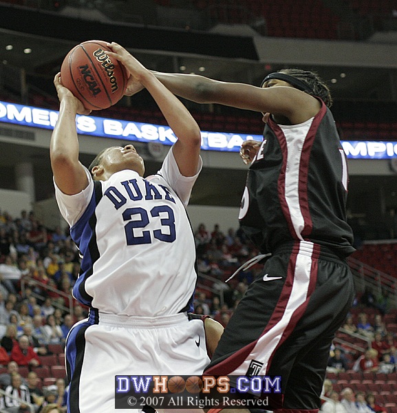 ...and is fouled by Jasmine Stone