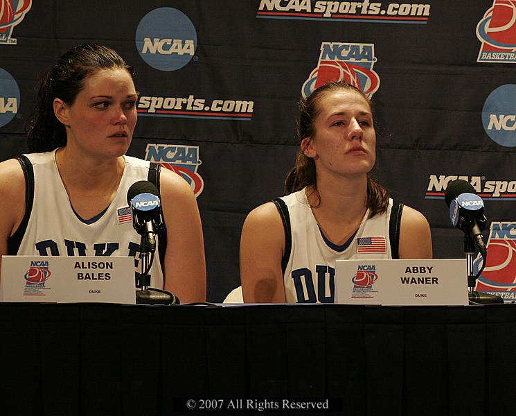 Abby choked back tears throughout Duke's press conference. Per NCAA policy, the locker room was open to media, but out of courtesy and respect we did not go in.
