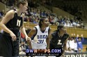  - Duke's Keturah Jackson on the blocks between former college stars Sidney Spencer and Leah Metcalfe