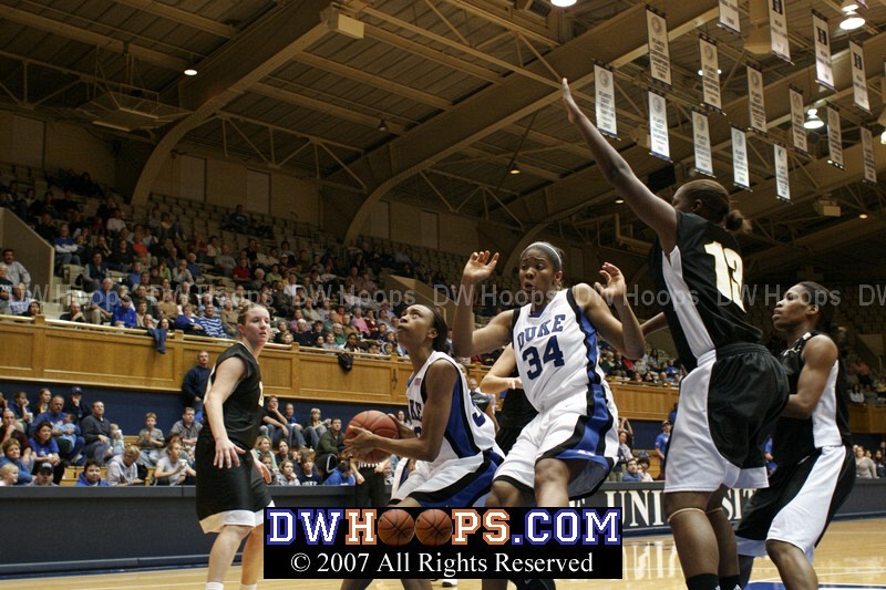 Duke is still learning to play with different lineups, as evidenced by this spacing problem between Carrem Gay and Krystal Thomas down low