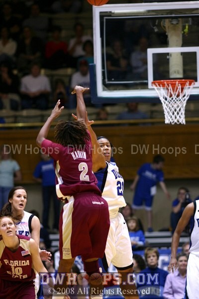 Alysha Harvin fires a three over Joy Cheek, FSU was 0-5 from that range in the first half