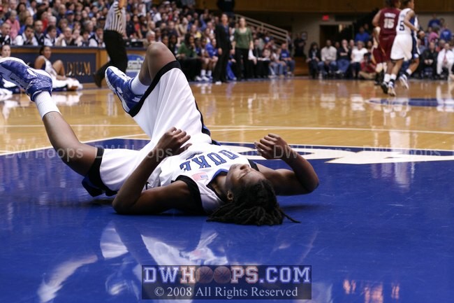 Keturah Jackson, felled by a hyperextended knee as FSU scored at the other end