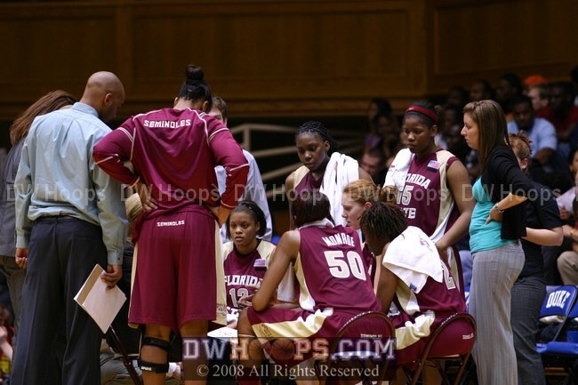 One last FSU huddle on a night described as embarassing by Sue Semrau