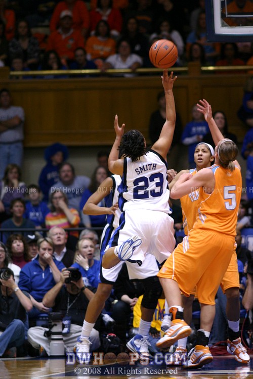 Wanisha Smith loses control of the ball in the lane, Duke retains possession with four seconds to shoot
