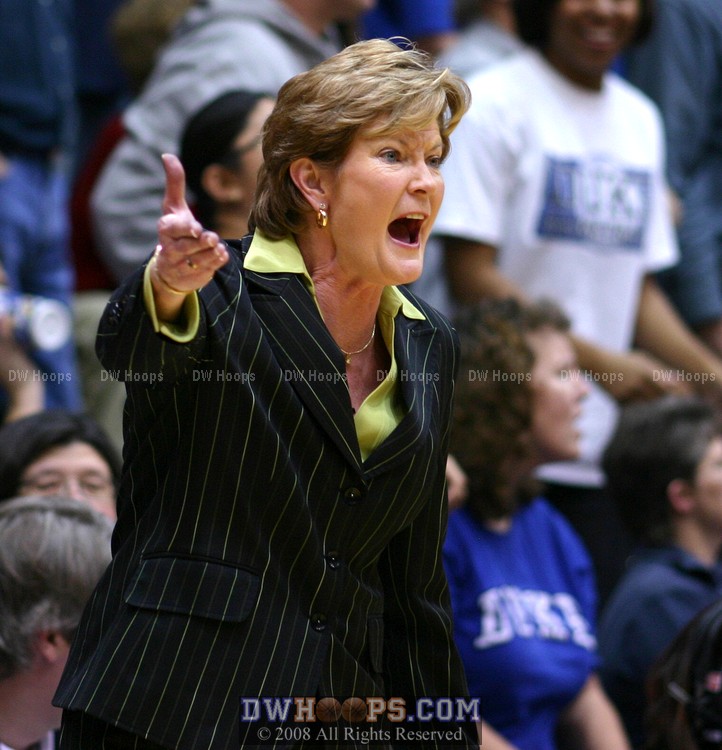 Pat Summitt is upset the band isn't doing the single bonus dance after Carrem fouled Candace (Gay's third)