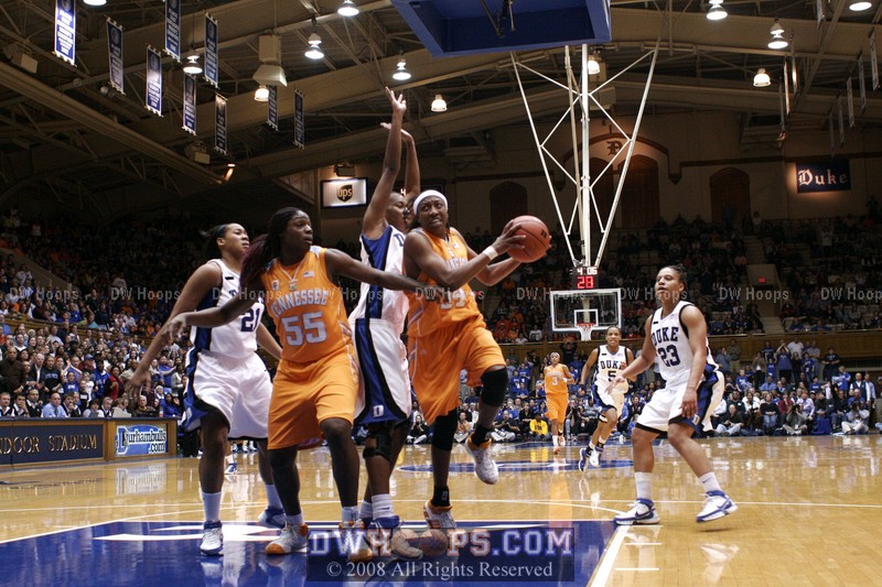 Nicky Anosike boxes out as Hornbuckle goes to the hoop