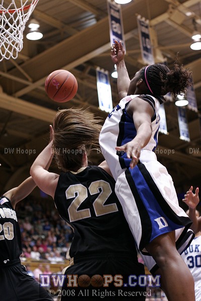 The long rebound from a Waner miss is out of the reach of Christen Brown and Karima Christmas