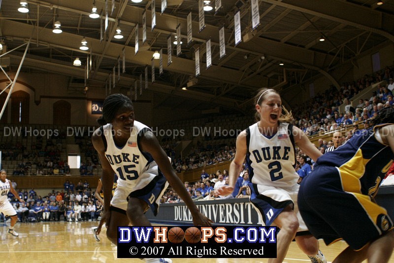 Bridgette and Emily press during the last minute of the half