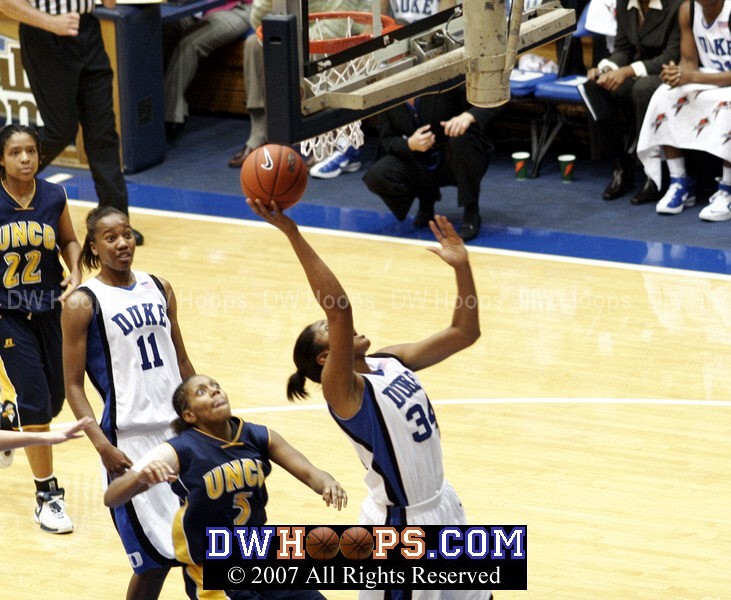 Krystal Thomas pins the ball on the bottom of the backboard