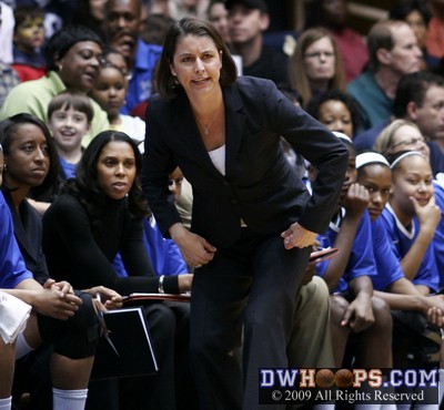 Coach Joanne P. McCallie displays intensity as Duke runs its offense in the first half
