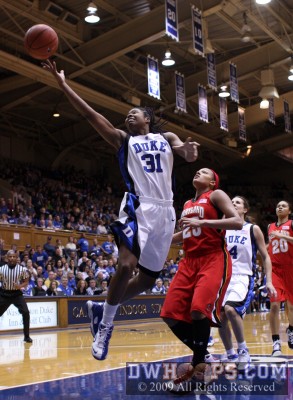 Keturah Jackson tries to go coast to coast after a steal, but misses the layup -  - D31.O25;1, 17:02, 4-3