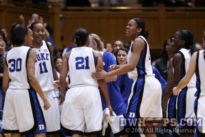 Duke celebrates as Maryland is forced to take a time out -  - DB;1, 5:25, 29-20
