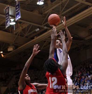 Off Duke's time out, Chante Black answered the Maryland surge and put the Blue Devils back in front -  - D11;2, 7:30, 56-55