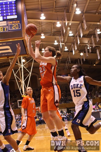 Laura Haskins calmly takes a jump shot in the midst of Duke's defense