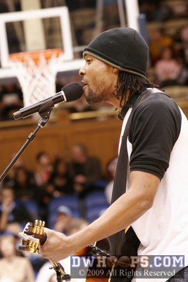 Damien Horne performs a solo acoustic version of "She Can Play" at Cameron's center court.  His full band will perform at halftime of next Sunday's ACC Championship.