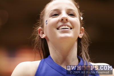 A Duke cheerleader during Coach Hatchell's "TIME OUT!"