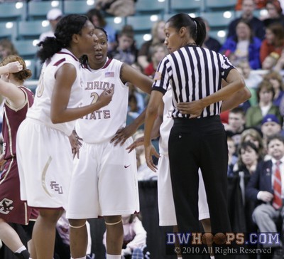 Referee Angelica Suffren explains the foul to Clayton -  - 